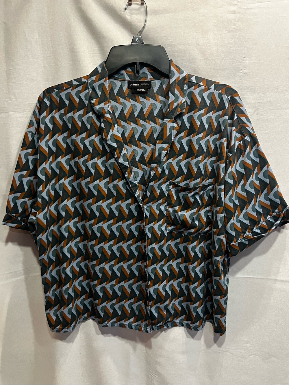 prAna Short Sleeve Boxy Button Up Shirt Geometric Print Size L